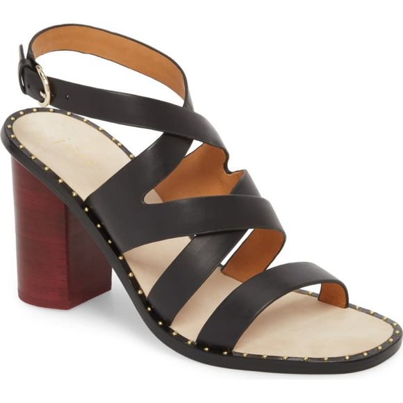 JOIE Black Leather Strappy Block Heel Sandal - Picture 1 of 4